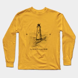 Lighthouse Minimalist Design with Mountain Long Sleeve T-Shirt